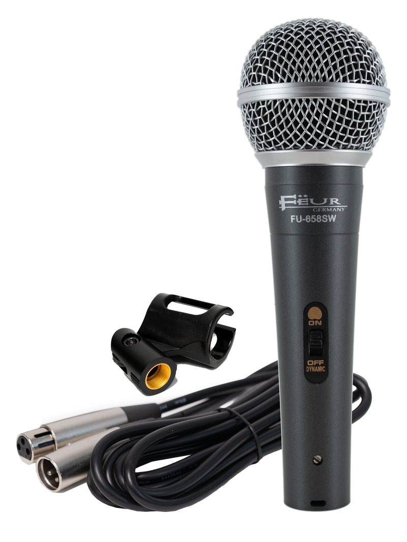 FEUR FU-658SW Professional Cardioid Dynamic Vocal Microphone – Handheld with ON/OFF Switch, XLR, Rugged Metal Body