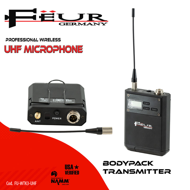 FEUR FU-WTK3-UHF Wireless UHF Microphone – 30-Channel, Noise Suppression, 200ft Range, 8-Hour Battery