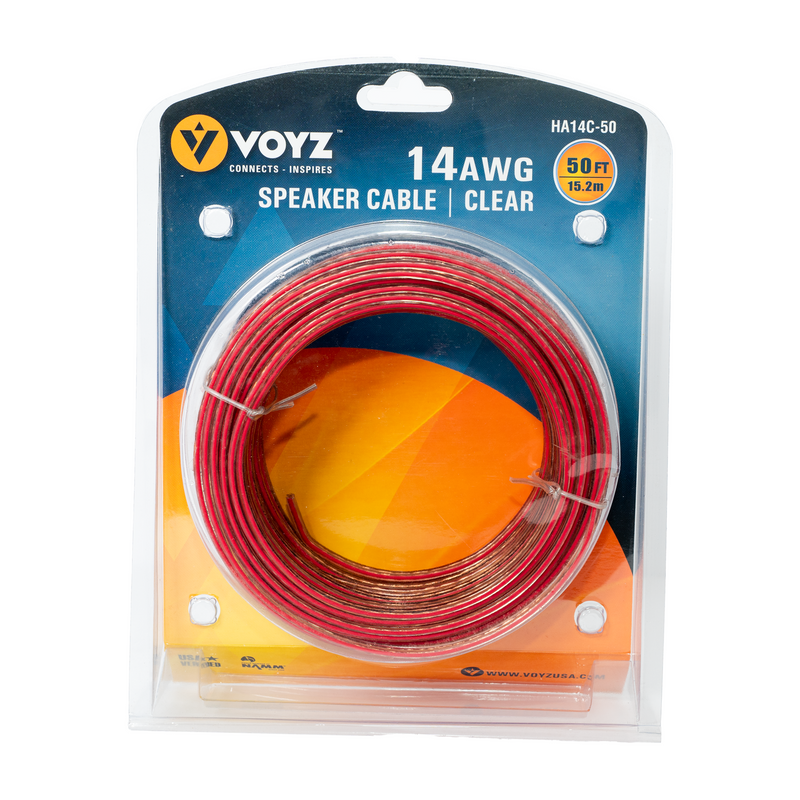 SPEAKER CABLE 14AWG CLEAR 50FT VOYZ HA14C-50