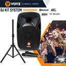 VZ-AB515-P 15” 1000W Rechargeable Portable Karaoke System with Bluetooth, Tripod Stand, and Dual Wireless Microphones